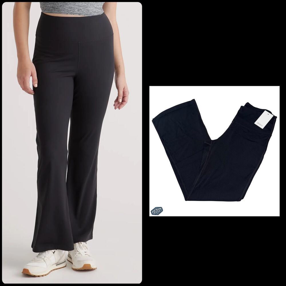 NRW Quince‎ Ultra-Form High-Rise Flared Pant Leggings Black Stretchy Lounge